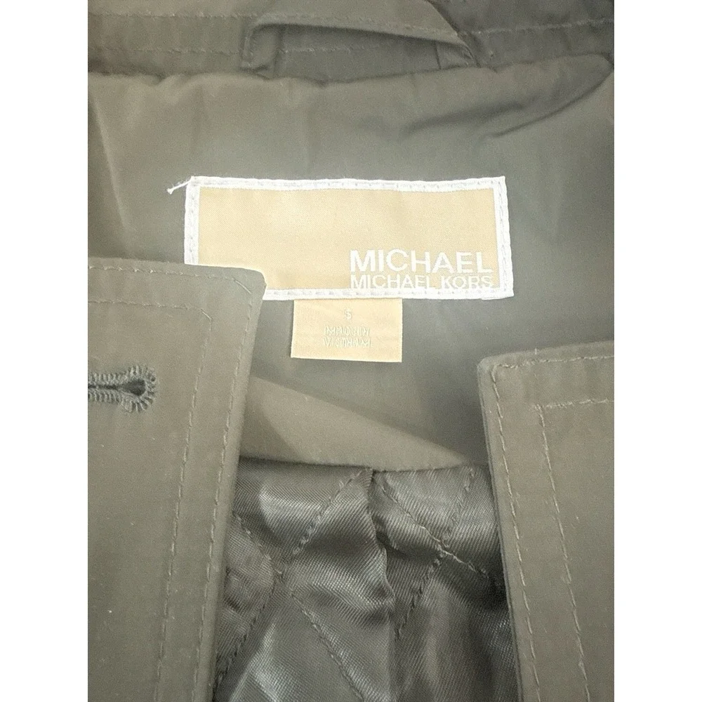 NWOT Michael Michael Kors Hooded Double  Breasted Small Olive Green Trench Coat